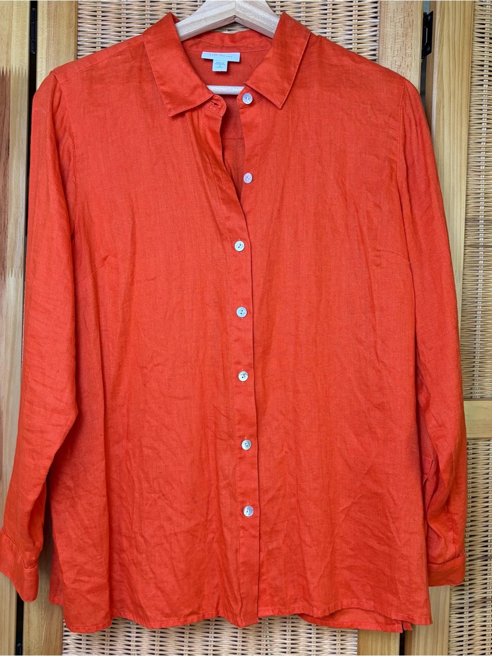 Bright Orange J. Jill Button-Up long sleeve Linen Shirt sz Med Petite